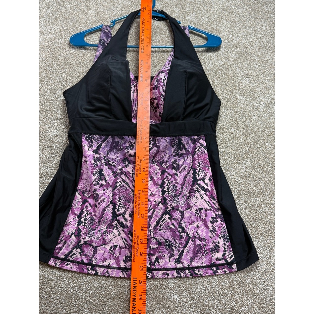 Livi Active Purple Snakeskin Underwire Tankini Top 38DDD Black Halter Swim Vacay - Picture 4 of 11